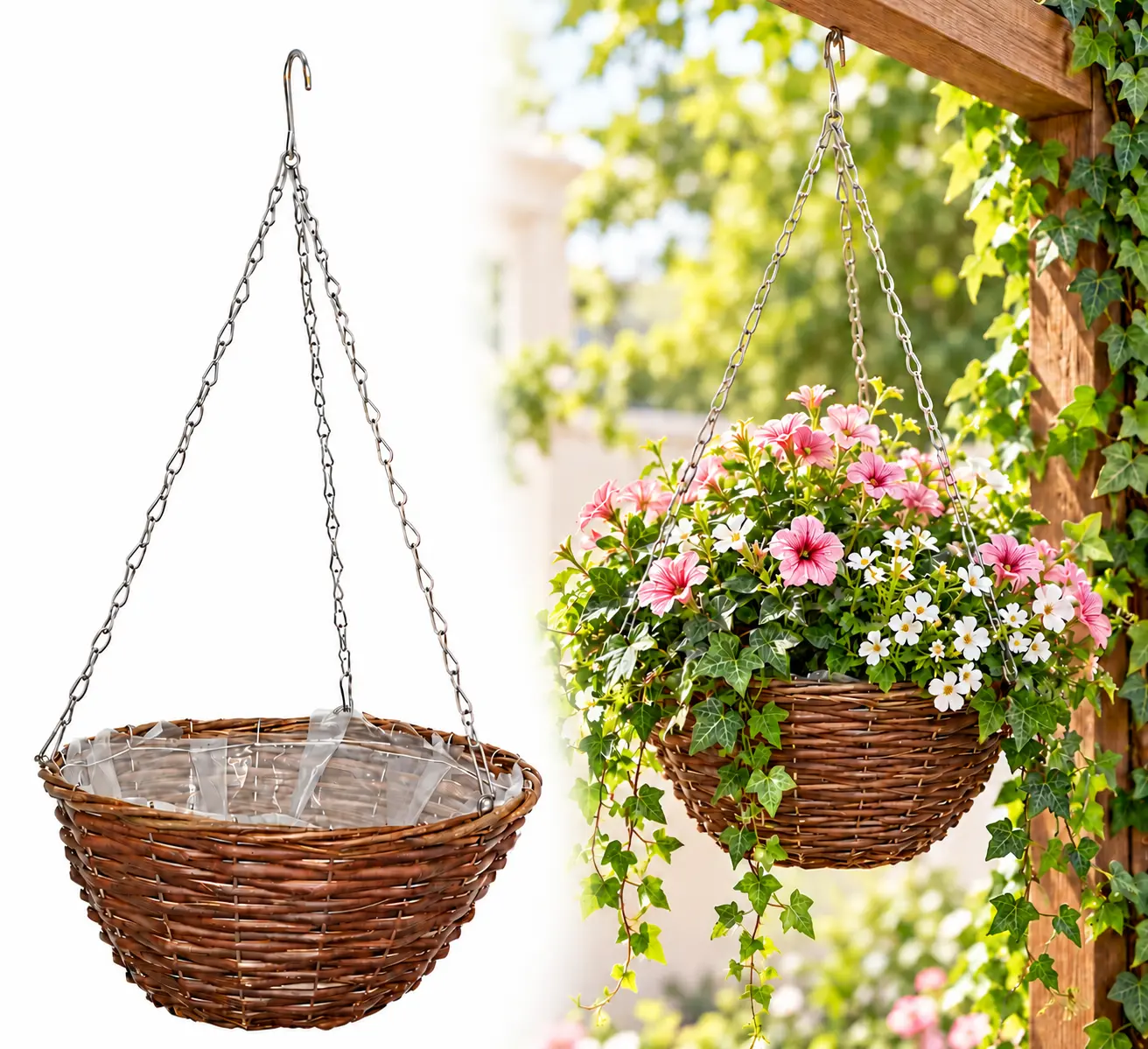 Hanging Baskets for Plants Outdoor,Hanging Flower Baskets for Home Garden Porch Balcony Railings Decor