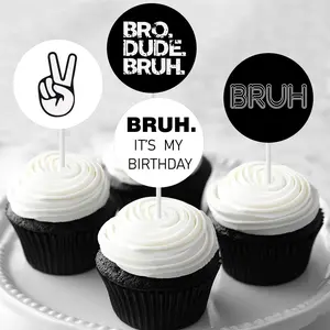 1Set 36 BRUH ITS MY BIRTHDAY Cupcake toppers Teen and Preteen Boys Bruh Birthday Cupcake Picks Bro Dude Bruh Decor Funny Teenager Bday Party Decorations Supplies