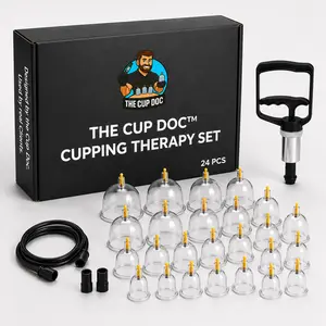 Cup Doc Cupping Therapy Kit | Manual Massage Tool for Back Pain Relief & Muscle Recovery | 12PC & 24PC | Hand Pump, Hose, Magnets Included | At-Home Athletic Recovery & Self Care Set