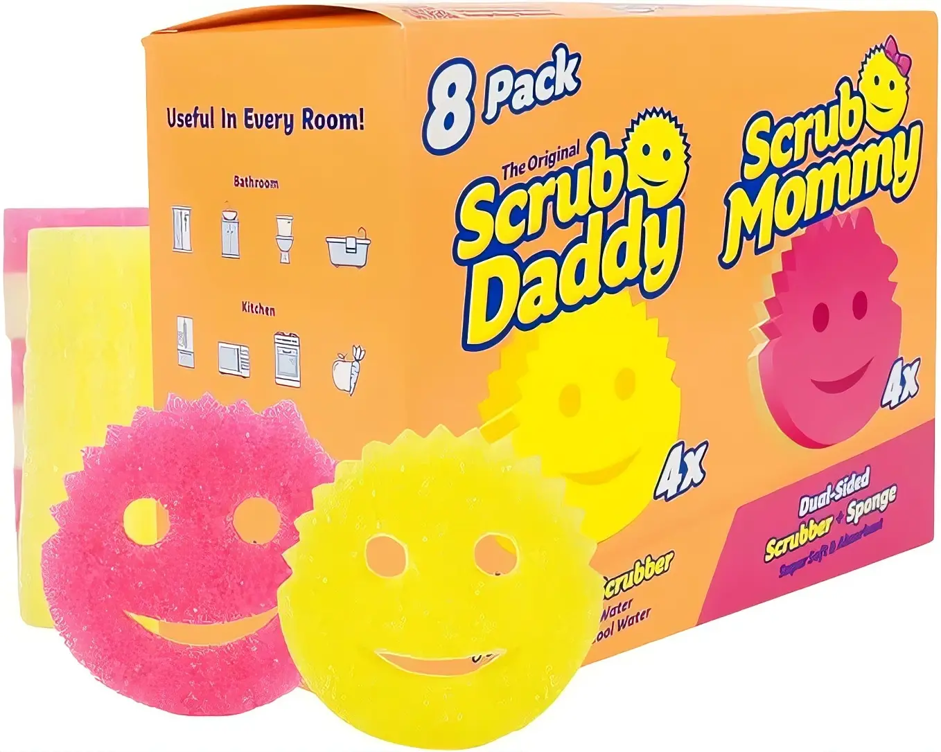 Scrub Daddy Original (4) + Scrub Mommy Kitchen Sponge Set (4) - Scratch-Free Dish Scrubber - Multipurpose, BPA-Free Polymer Foam - Stain & Odor Resistant (8 Pack)