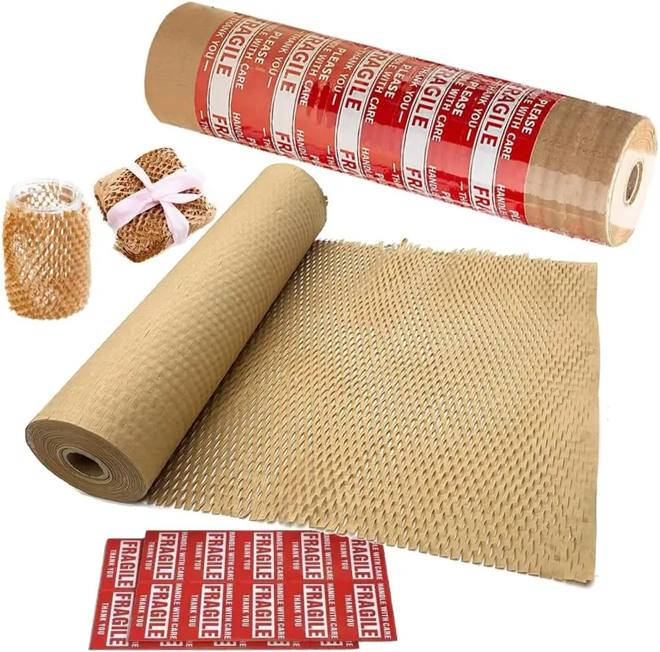 Honeycomb Packing Paper 12" W x 120' L Packing Paper for Moving Products & Gifts Honeycomb Wrapping Paper Recyclable and Biodegradable Cushioning Packing Material with 20 Fragile Stickers