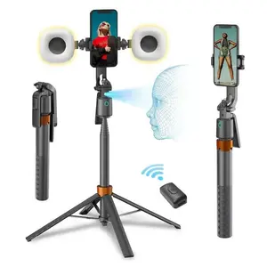 360° Rotatable Selfie Stick Tripod, 70.9 Inch Rechargeable Smart Face Tracking with Dual Lights, Auto Face Tracking Phone Stand for Vlog Live Streaming