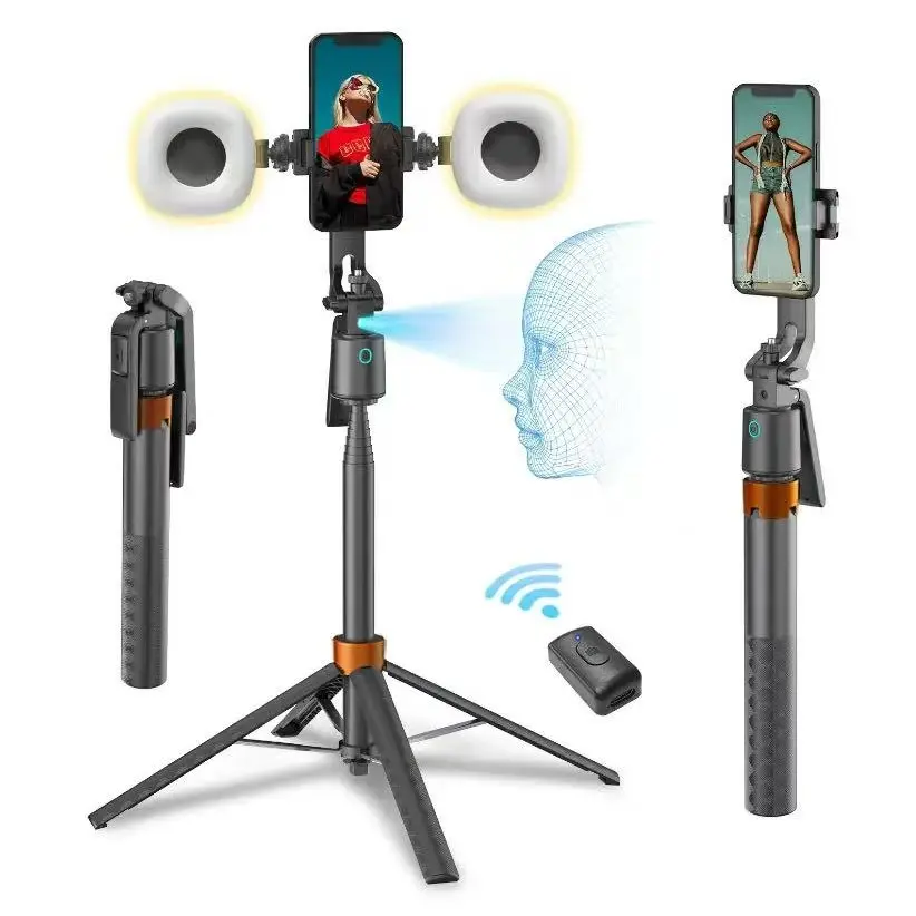 360° Rotatable Selfie Stick Tripod, 70.9 Inch Rechargeable Smart Face Tracking with Dual Lights, Auto Face Tracking Phone Stand for Vlog Live Streaming, Selfie Accessories, Rotating Stand