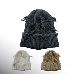 Distressed Knit Beanie – Trendy Ripped Winter Hat for Men & Women, Thick Warm Unisex Casual Fashion Cap UniquePersonality style