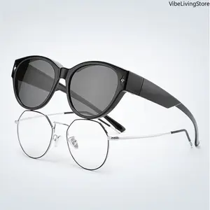 Fit-Over Sunglasses, Round Cat Eye Star Decorated UV400 Protection Sun Glasses, Retro Fashion Eyewear Fits Over Prescription Eyeglasses for Women Daily Wear