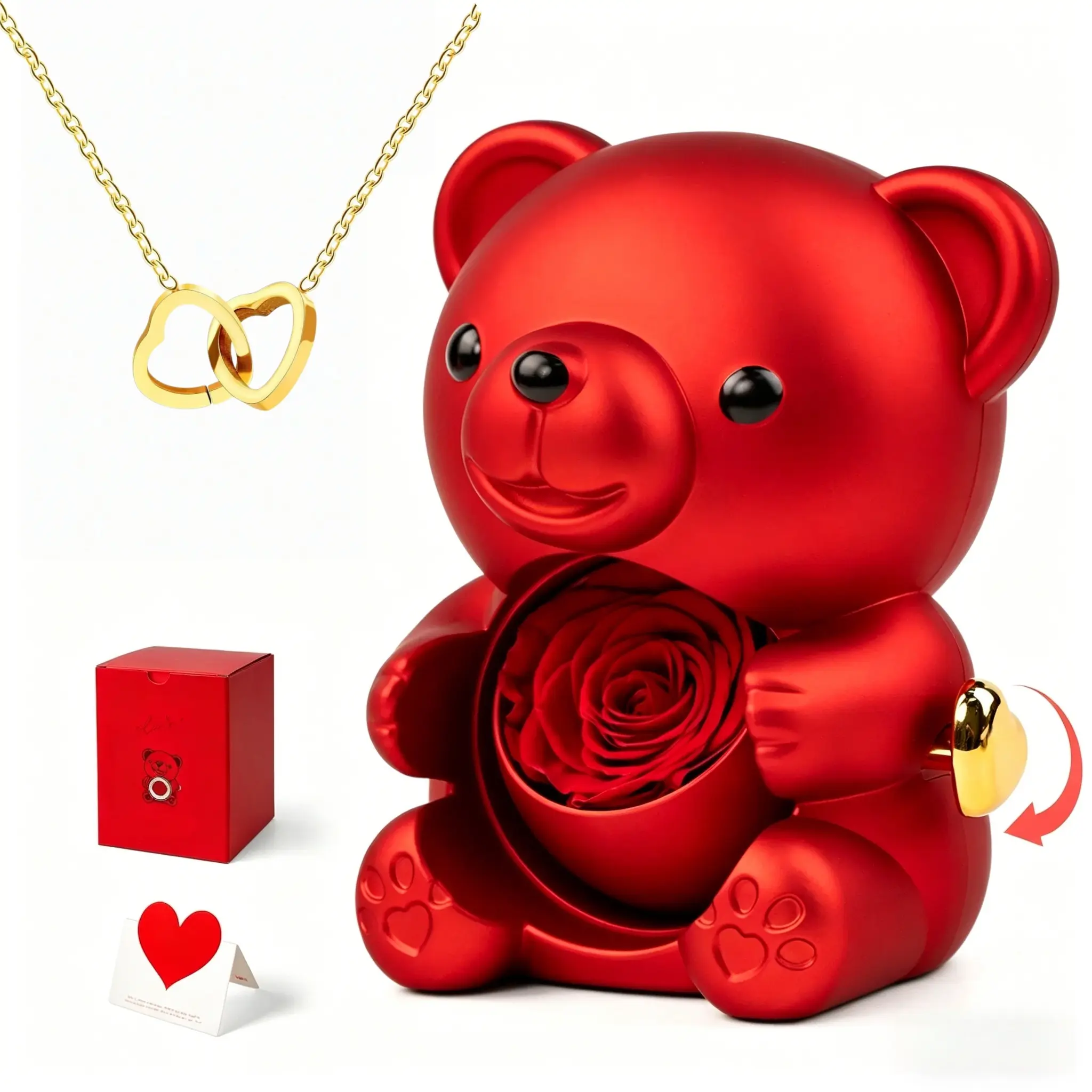 Mother’s Day Gift – Love Rose Bear Necklace Gift Box Set, Romantic Jewelry for Mom, Daughter, Girlfriend, Birthday & Anniversary, Cute Room Decor