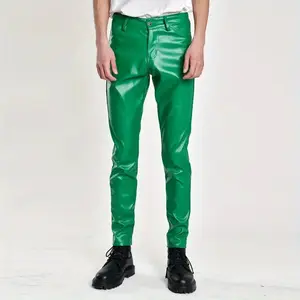 Men'S Slim-Fit Stretch Leather Pants - Glossy Finish Modern Trousers in Green, Orange, Blue, Black, Red, White, Grey, Brown |   Casual & Formal Wear |   Comfortable Stretchable Leather for Everyday   Durable & Easy Maintenance |   Yo bell  bottoms  men