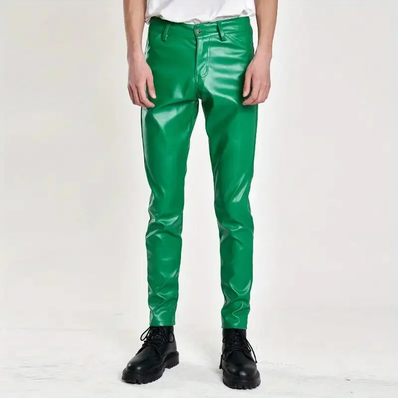 Men'S Slim-Fit Stretch Leather Pants - Glossy Finish Modern Trousers in Green, Orange, Blue, Black, Red, White, Grey, Brown |   Casual & Formal Wear |   Comfortable Stretchable Leather for Everyday   Durable & Easy Maintenance |   Yo bell  bottoms  men