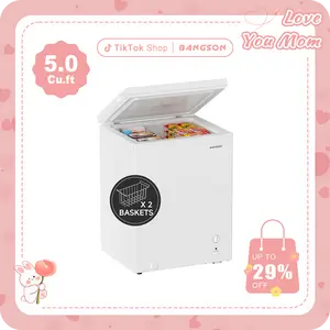 BANGSON 5.0 Cu.ft Chest Freezer, Deep Freezer with Removable Basket, Adjustable Thermostat Mini Freezer, Ideal for Apartment/Kitchen/Office