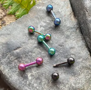 5pc Bulk Pack Titanium Plated Tragus Barbell Studs Cartilage Helix 16g 1/4" 6mm