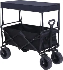 Collapsible Foldable Wagon Cart | Stroller & Push Wagon with Canopy | All-Terrain Wheels, Handle & Push Bar | 42.5'' L, 440LBS Capacity | Grocery & Outdoor Use