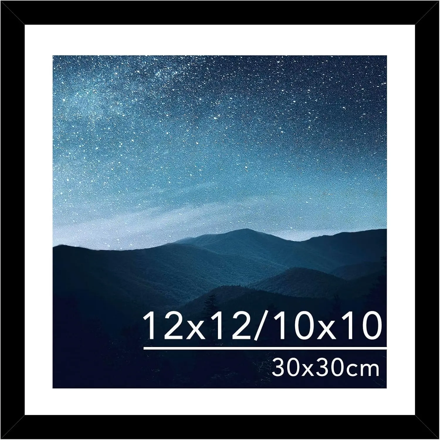 Black Square Photo Frame for Home Decor - 12x12 in with Mat for 30x30 cm Diamond Art, Displays 10x10 in Without Mat, Wall-Hanging Large Frame with Plexiglass, Photo Frames