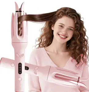 Automatic Hair Curling Iron with 4 Temperature & 3 Timer, Automatic Shut-Off, Anti-Scald, Anti-Tangle Rotating Curling Wand for Hair Styling, Pink