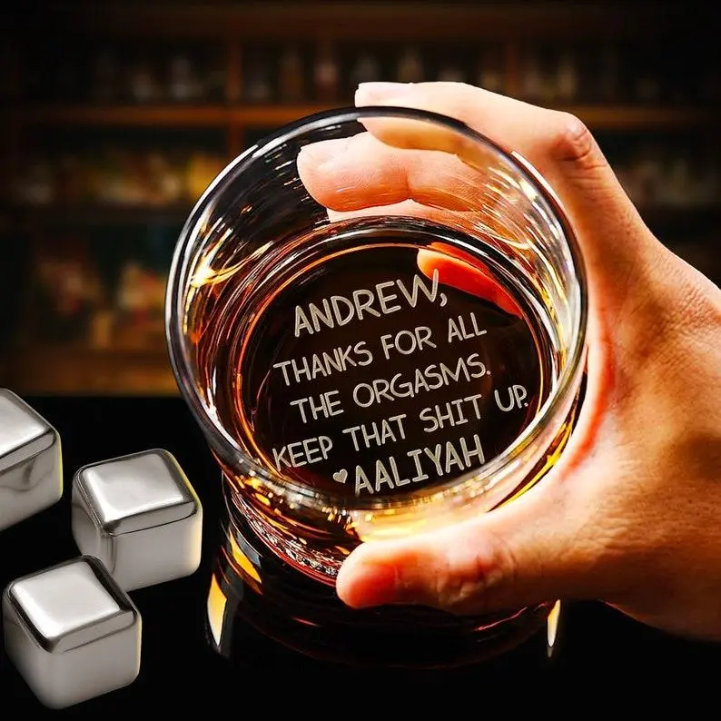Ver 4 Thanks For All The Orgasms Anniversary gift High quality laser engraved whiskey glasses, Personalize your handwriting Gifts for couples, Home Decor & Gifts, Funny gift for men and women, Drinkware, Halloween