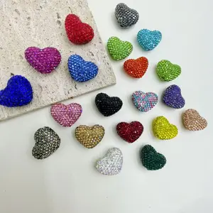 20pcs,Random color heart shaped rhinestone beads, sparkling cracks and bubble gum pink disco ball beads, suitable for DIY jewelry, necklace, and bracelet making