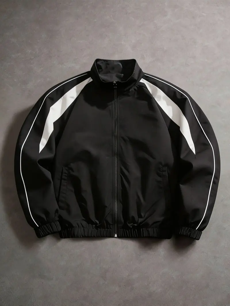 Men’s color-block striped zip-up track jacket, loose oversized stand-collar windbreaker coat, Y2K American street style retro athletic hip-hop casual outerwear for daily sports, streetwear, and dating, suitable for fall and winter outfits