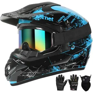 Dirt Bike Helmets Kids Motorcycle Helmet Youth ATV Motocross Full Face Men Women Off-Road Mountain Bike Helmet Adult with(Gloves Goggles Mask) DOT Approved 4Pcs Set