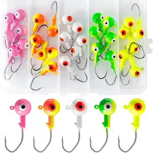 30-Pack Fishing Jig Heads Kit, Round Ball Crappie Jig Head with 3D Eyes, 1/32-3/8oz Jigs Heads for Bass Fishing Trout Crappie Perch Bluegill Walleye, Live Soft Baits Lures Jigs Hooks
