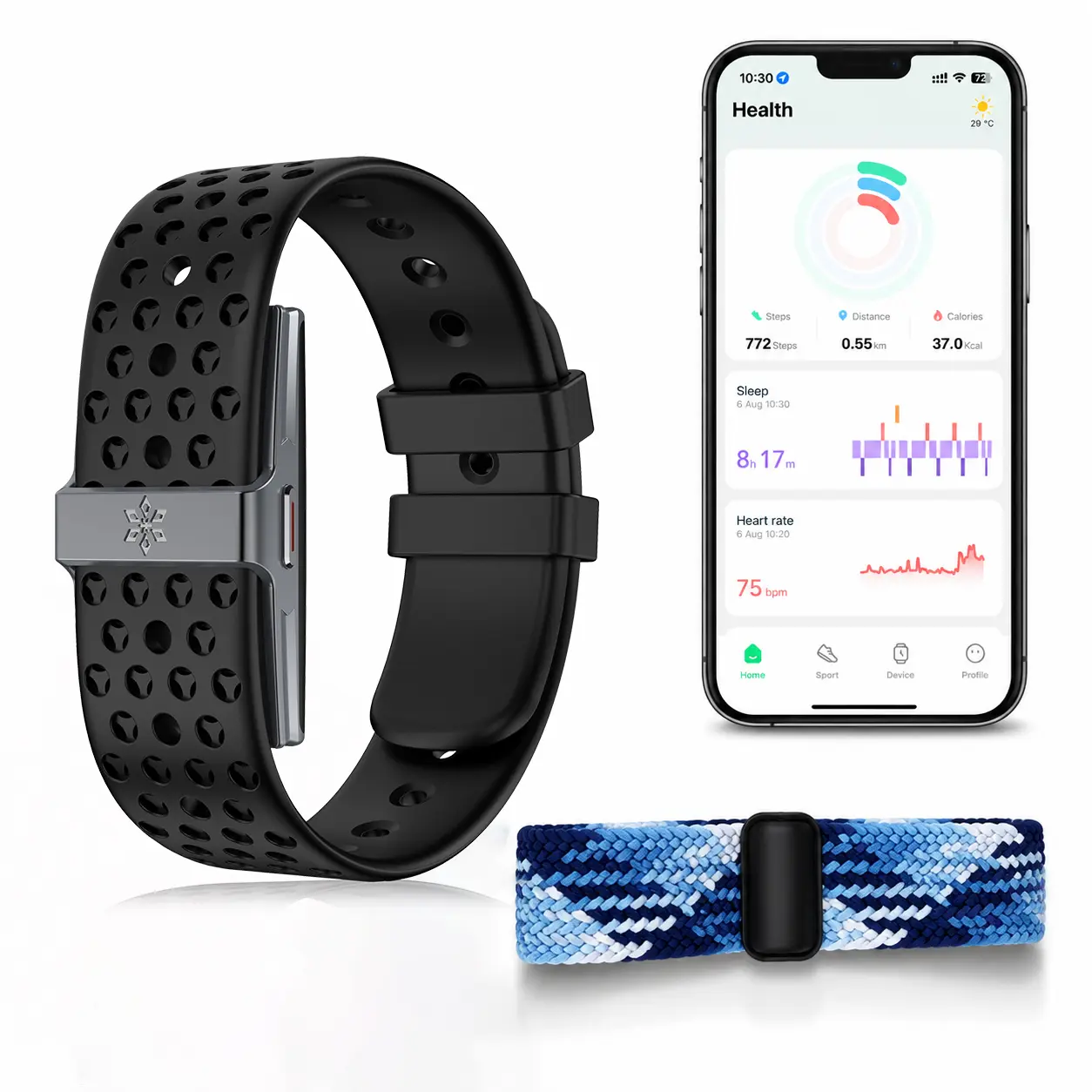 Screen-Free Fitness Tracker for Men and Women, 24/7 Heart Rate SpO2 Sleep Stress Monitor, IP68 Waterproof, 100+ Sport Modes, No Subscription, Step Calorie Counter, Magnetic Charging, 2 Bands, Compatible with Most iOS and Android. #back to school, Wearable