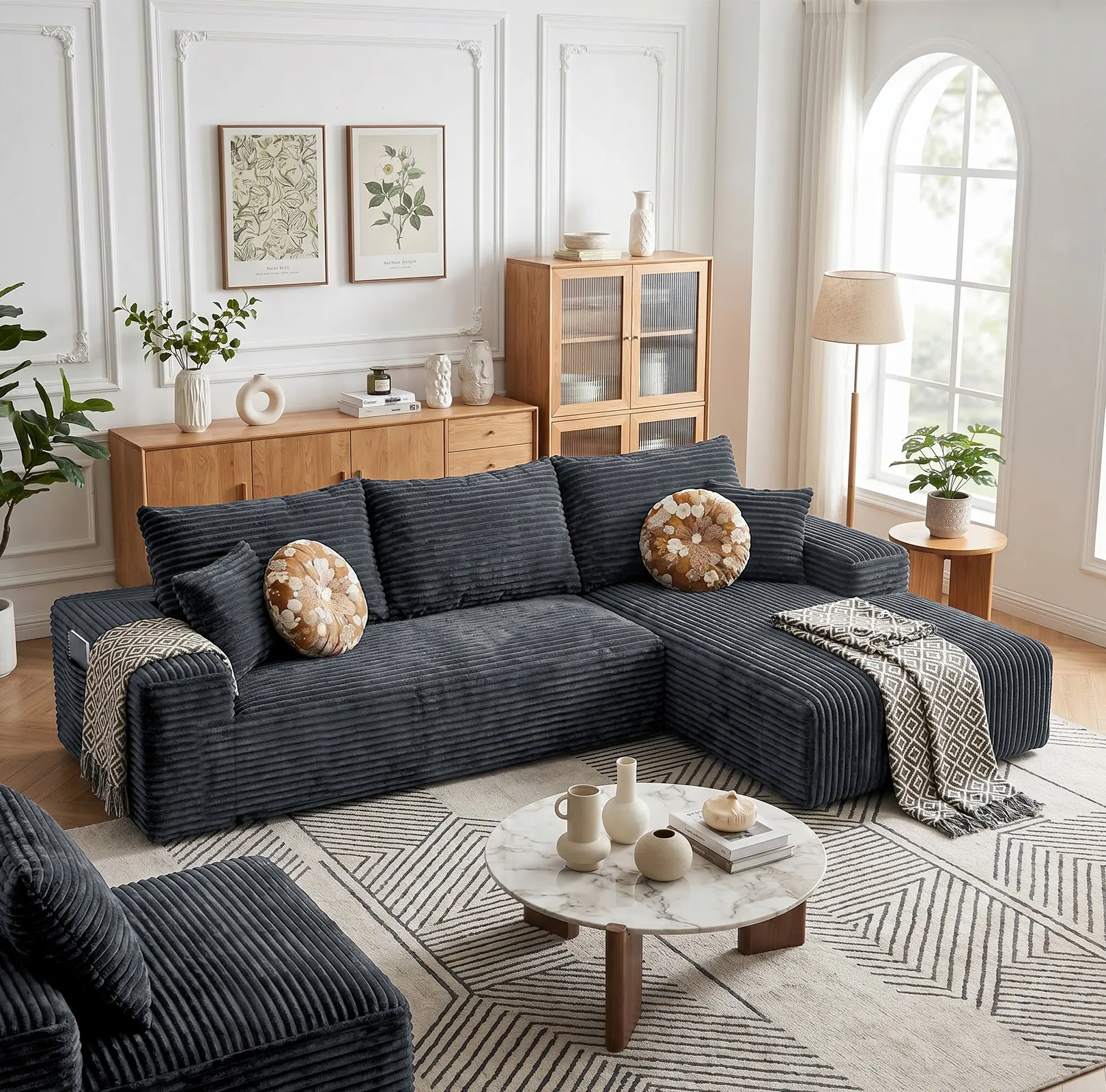 【Summer Wins 】Joylsle 103" Wide Corduroy Modular Sectional, Flexible L-Shaped Sofa with Extra-Wide Chaise for Reading Nook & Napping, 2 Packages, Includes 2 Soft Throw Pillows, Tool-Free Easy Assembly,a cloud couch,sofas living room,living room furniture