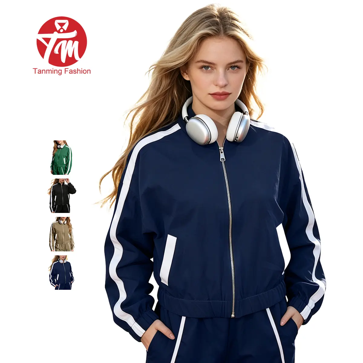 Tanming Women's Lightweight Zip-Front Striped Athletic Bomber - Casual Long-Sleeve Athlete Top, Yoga Jacket, Versatile for Spring Gym, Workout Running Outfits, Everyday Sporty Outerwear, Athlete Jackets, Yoga Jacket Top