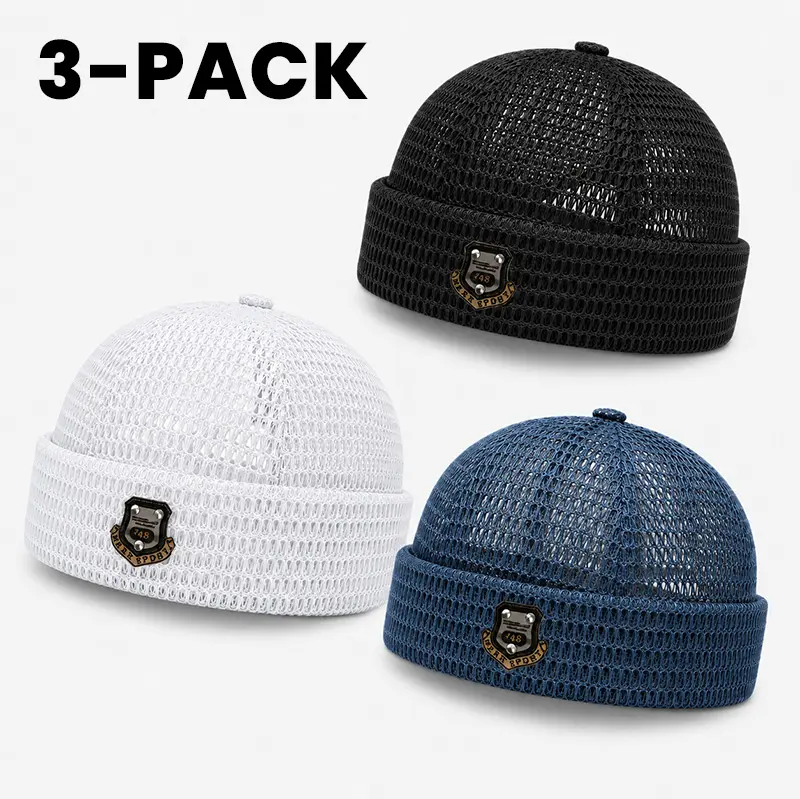 Men's 3-Pack Feather-Soft Blended Yarns Mesh Netting Beanies, Lightweight Breathable Hollow-Knit Cuffed Skull Caps for Summer Gym, Running, Daily Outdoor Use, Clothes Accessories