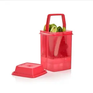 Tupperware Small Pick A Deli Container 4.5 Cup Red with Lift-Up Strainer for Optimal Storage of Pickles & Snack Veggies