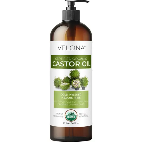 Velona USDA Certified Organic Cold-Pressed Castor Oil - 16 fl oz (With Pump), USP Grade, Hexane-Free Haircare Scalp Oil, Smooth Hydrate & Moisture Solution for Hair Regrowth, Eyelashes & Eyebrow Boost