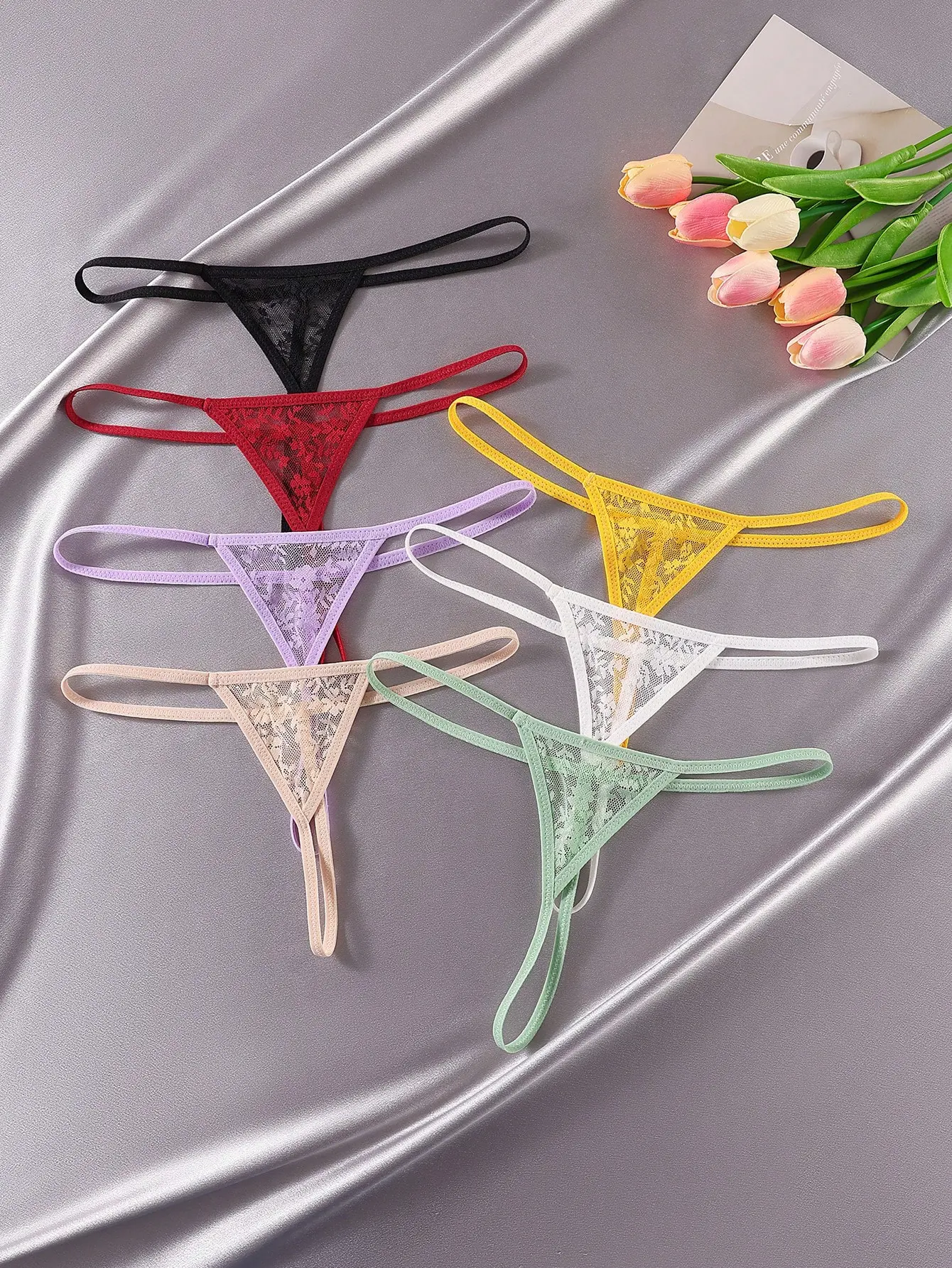 LUSHLACE Lace Panties Sexy Solid Color Underwear for Going Out 7 Pack