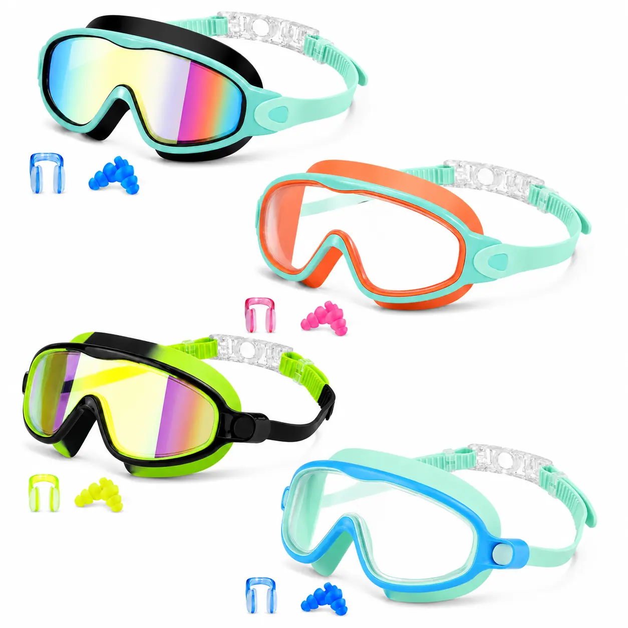 GMOX Kids Swim Goggles for Swimming Lessons (Ages 3-15 Boys & Girls) - Anti-Fog, UV400 Protection, Leak-Proof, Wide View, Built-In Earplugs & Nose Clip