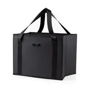 RevAir Store & Tote Bag - Black Minimalist Style with Extra Large Gusseted Pocket & Premium Satin-Feel Handles