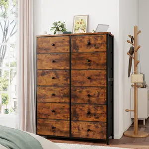 【Clearance】Raybee Furniture Viral Dresser for Bedroom with 12 Storage Drawers, Tall Dressers for Bedroom, Living Room, Apartment with Heavy Duty Wood Top and Metal Frame, Closets Storage Orgainzer, Dresser Tower, Chest of Drawers