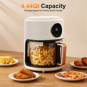 CNCEST 4.2L 110V AC Visual Glass Air Fryer Food Frying Roasting Grilling Home Kitchen Party Picnic Touchscreen Non-Stick Dishwasher Safe Home Cooks Families Chefs