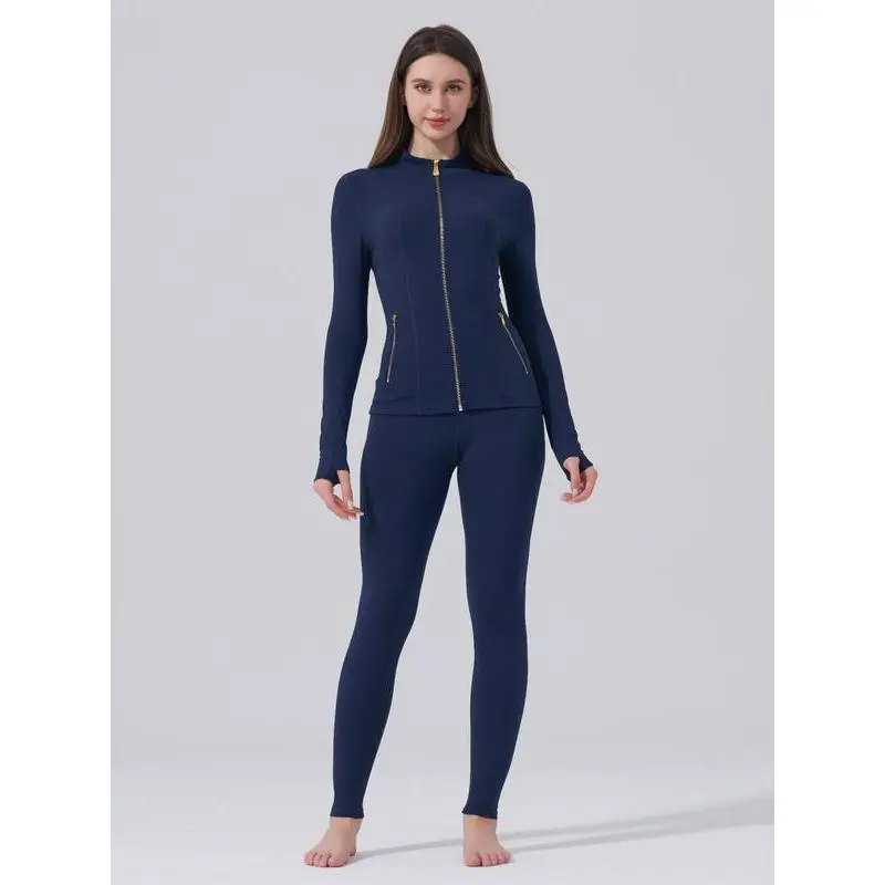 Women's Sporty (Gardenia Fragrance), Golden Zipper Jacket with Pockets & Yoga Pants, Thumbholes Design, Casual Wear for Women, Streetwear Tracksuit Set Women's Sporty (Gardenia Fragrance), Golden Zipper Jacket with Pockets & Yoga Pants, Thumbholes Design, Casual Wear for Women, Streetwear Tracksuit Set