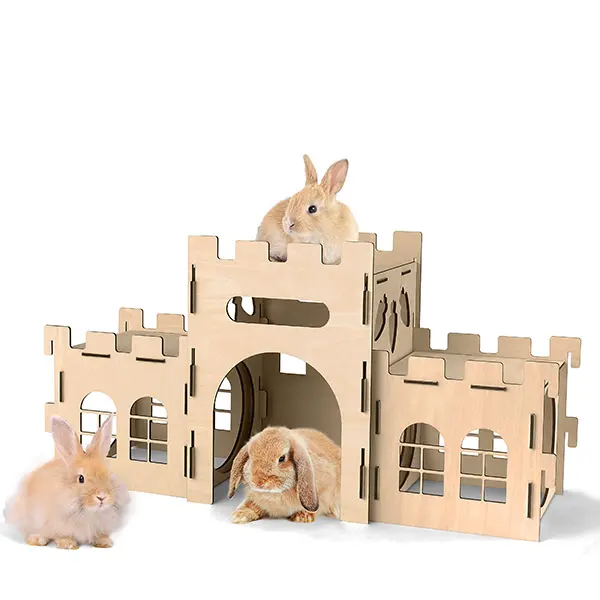HIIMALEX Extra Large Solid Wood Bunny Castle Hideout - Split Balcony, Climbing Tower with Tunnel, Durable and Safety Secure Habitat for Rabbits Under 6 lbs, Ferret Climb & Explore Indoor Enclosure Toy, Indoor Enclosure Toys