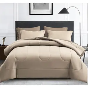 Full Size Comforter Set 7 Pieces Bed in a Bag - Down Alternative Bed Set with Sheets, Pillowcases & Shams, Soft Reversible Duvet Insert, Beige