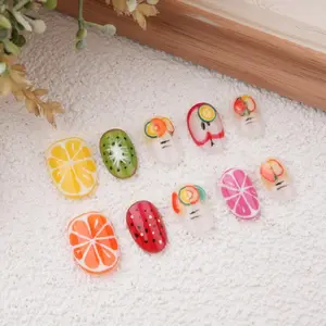 Fruits Short Press On Nails,Hand Painted Lemon/Kiwi/Apple/Grapefruit/Strawberry,Cute Party Manicure,Birthday Gifts,Valentine's Day