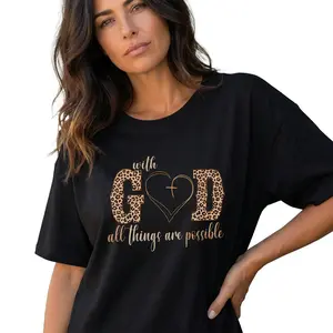 Christian Faith Shirt Women Plus Size Leopard Print God Graphic Tee Inspirational Top
