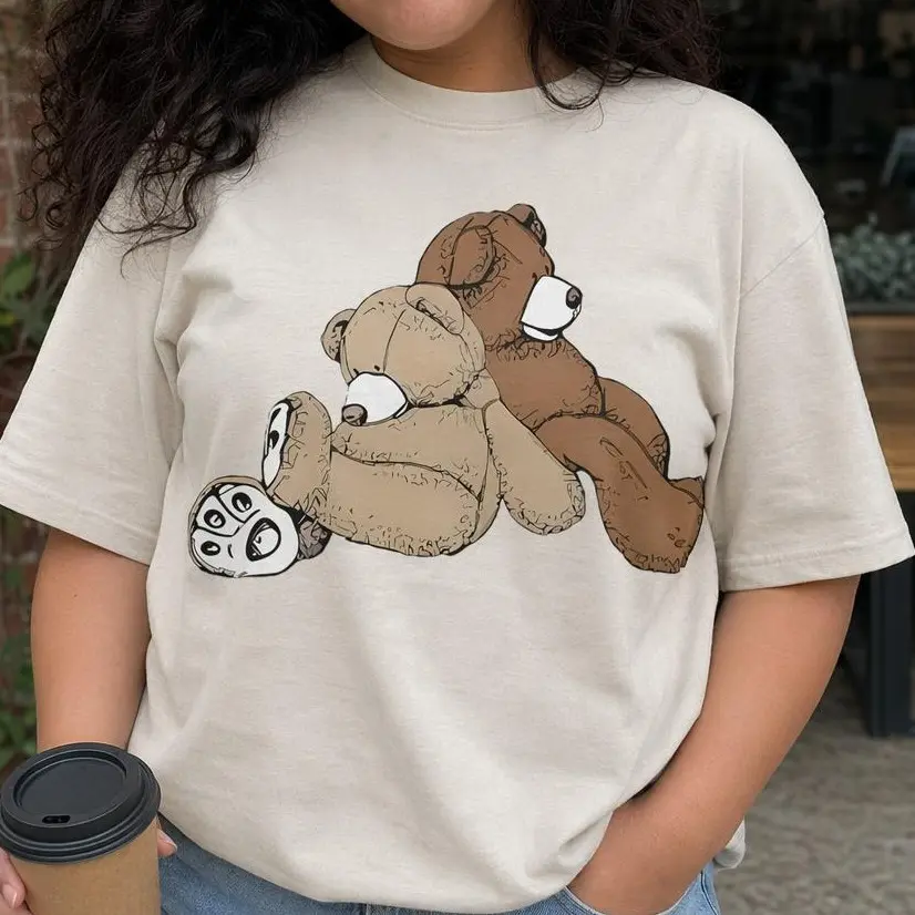 Vintage Teddy Bear Graphic Tee Women Plus Size Cute Retro T-Shirt