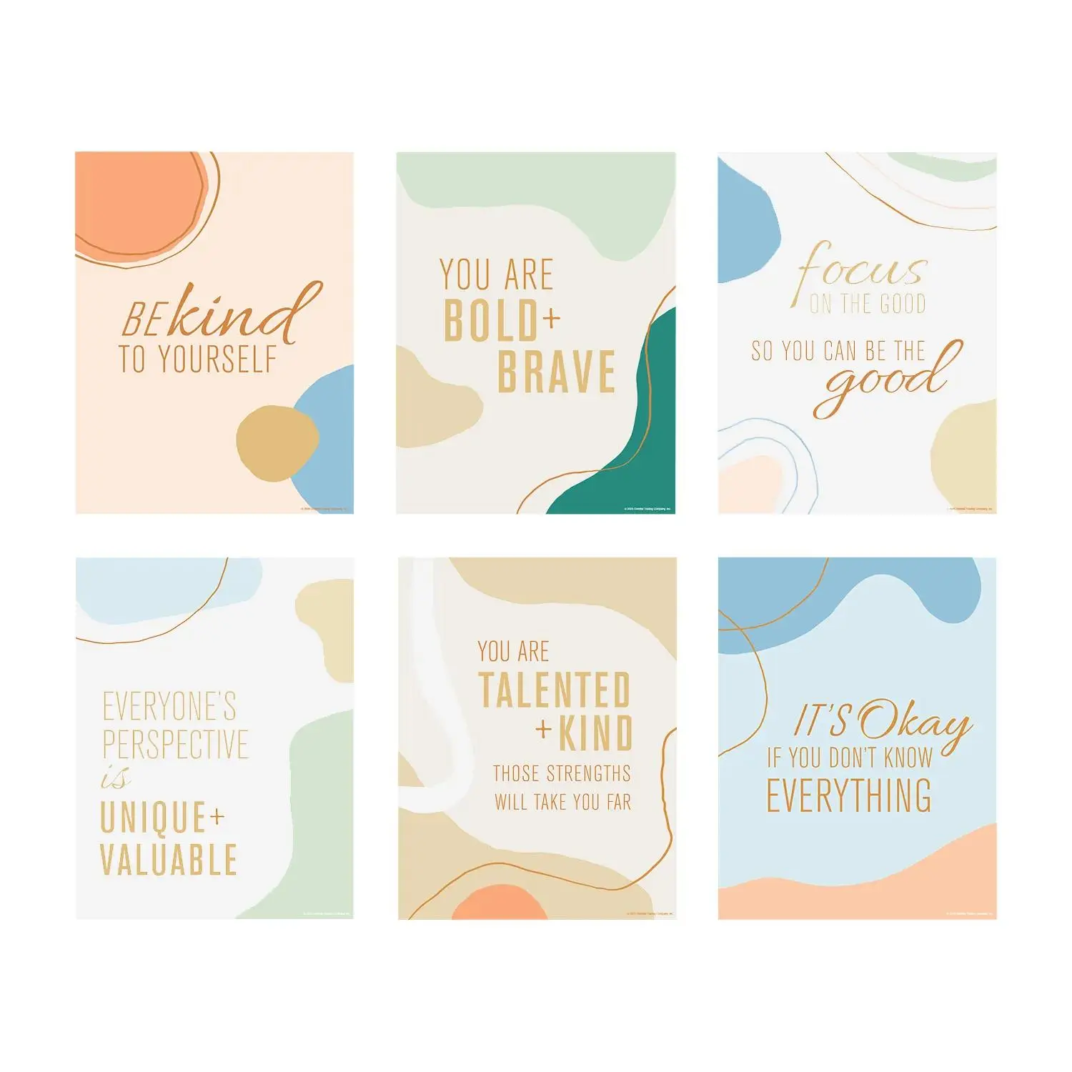6-Pc 16"x20 3/4" Motivational Teen Positive Vibes Posters Set, Office & School Educational Stationery Wall Decor, Aesthetic Room Wall Print