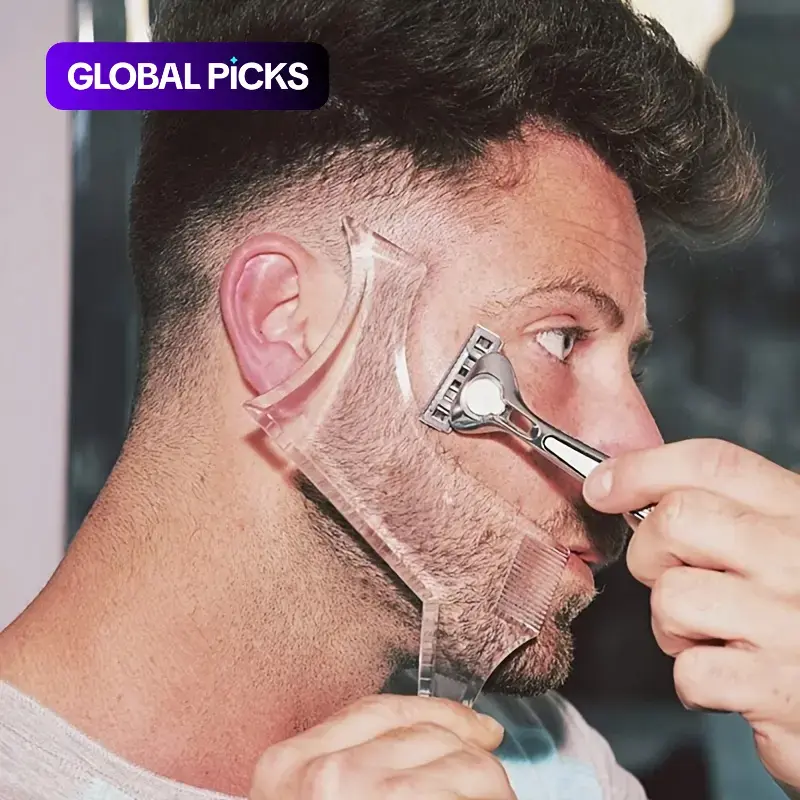 8-in-1 Clear Beard Shaping Tool with Comb, Beard Guide Shaper, Multifunctional Styling Template for Goatee, Moustache & Sideburns, Beard Grooming Kit, Hair Cutting, Barber Equipment, Barber Accessories #GLOBAL PICKS