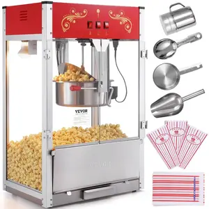 SummerWinsVEVOR Popcorn Maker, 1615W Popcorn Popper Machine, 16 Oz Kettle Large Capacity Countertop Popcorn Maker with Tempered Glass, Includes 3 Stainless Steel Scoops, Movie Theater Style, Reddealsforyoudays