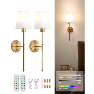 【Summervibes】VEVOR Battery Operated Wall Sconce Set of 2 4000mAh Rechargeable Wireless Wall Lights with Remote Control 30 Lighting Modes 12 RGB Colors & Timer Dimmable Wall Lamp for Living Room Bedroom Hallway