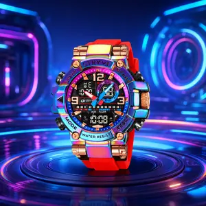 Men’s colorful punk-style digital watch, launch sale, multifunctional, waterproof, dual display. Trendy sports wristwatch—perfect for birthday, Christmas, and Valentine’s Day gifts-S8025