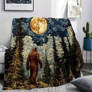 1pc Bigfoot Forest Moon blanket- Soft, Warm Flannel Blanket Ideal Birthdays - Suitable for beds and sofas can also be given as a gift