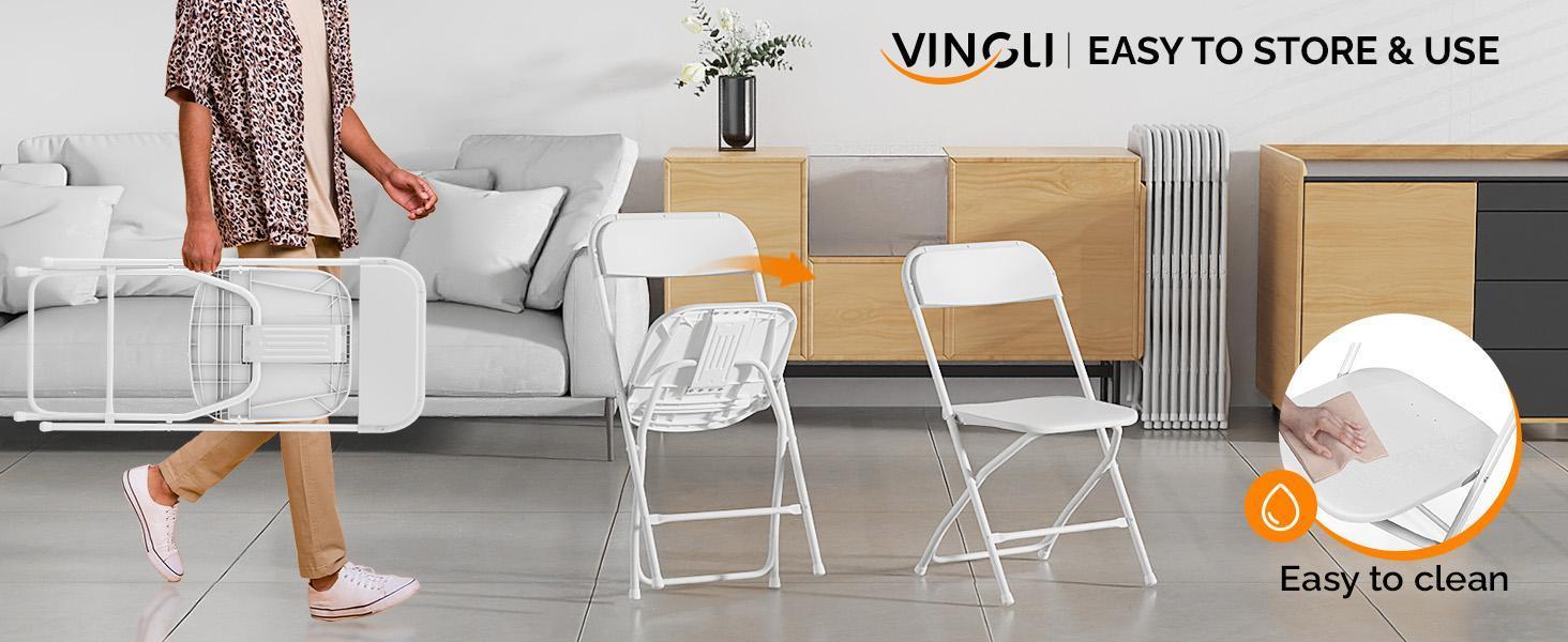 VINGLI 4/6/10 Pack White/black Plastic Folding Chair, Indoor Outdoor Portable Stackable Commercial Seat with Steel Frame 350lb. Capacity for Events Office Wedding Party Picnic Kitchen Dining