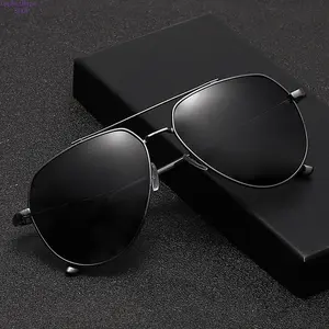 Unisex Polarized Full-Rim Aviator Sunglasses, Men's Sunglasses Included, Metal Double-Bridge Premium Shades, Summer Trendy Black High-End Fashion Eyewear for Daily Outdoor Use