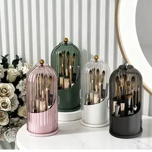 Clean girl Makeup Brush Holder Organizer with Lid 360 Rotating Dustproof Boxes Vanity Desktop Bathroom Counter top vanity dresser Toothbrush Holder Spinning Brush Holder Gift Ideas 14th birthday Mother's day Gift Spring Gift SummerVibes