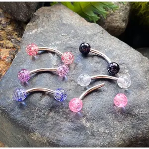 6pc Bulk Pack Ultra Glitter Acrylic Balls Eyebrow Rings 16g Body Jewelry