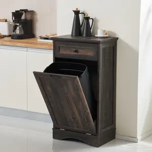 【Does Not Include Trash Can】AHB 13 Gallon Tilt Out Trash Cabinet Kitchen Waste Bins, Laundry Hamper Tilt Out Pet Proof Hidden Trash Bin for Kitchen Living Room, Rustic Black